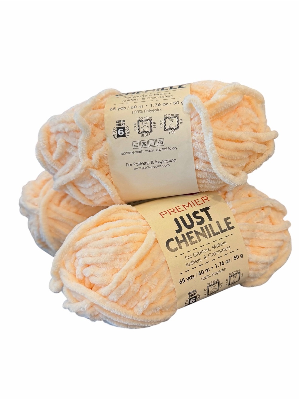 Premier Just Chenille Yarn 3 Skeins #2017-33 Oyster / Cream Super Bulky 6 New